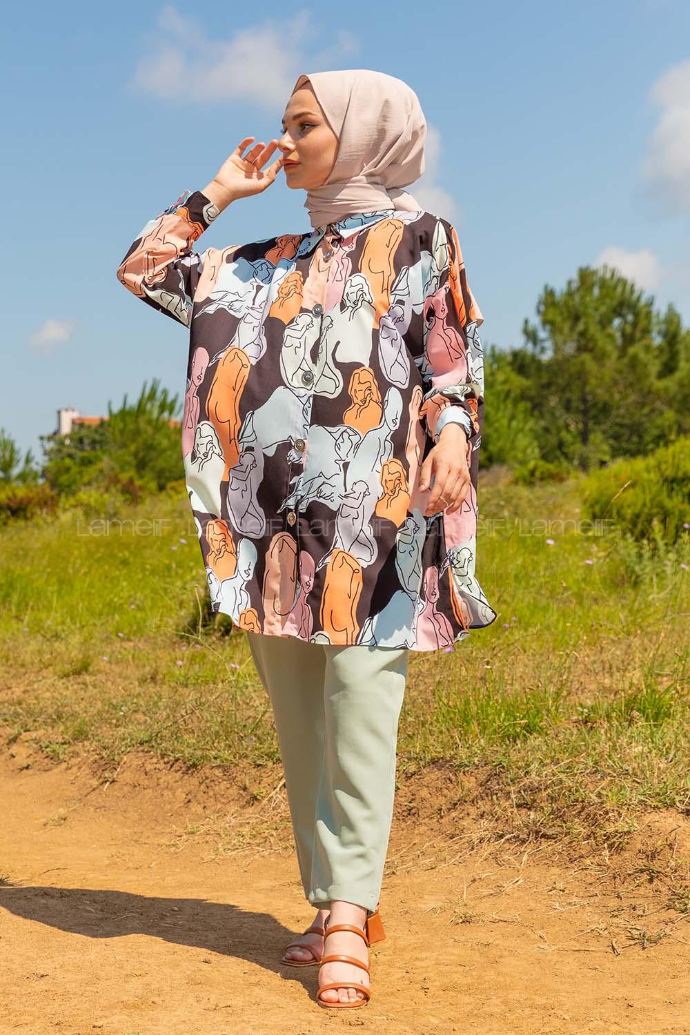 Modalamelif Soyut Desen Gömlek Oranj