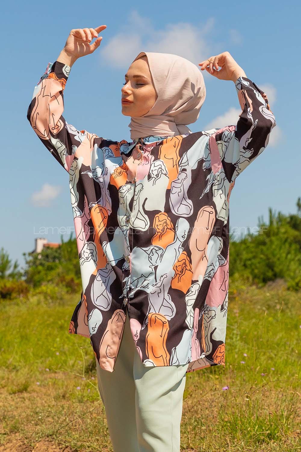 Modalamelif Soyut Desen Gömlek Oranj