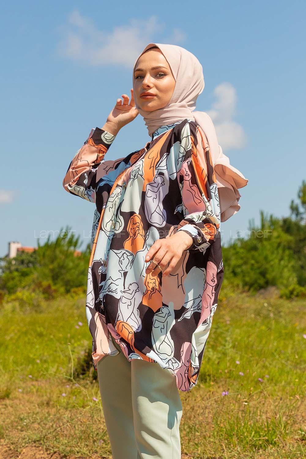 Modalamelif Soyut Desen Gömlek Oranj