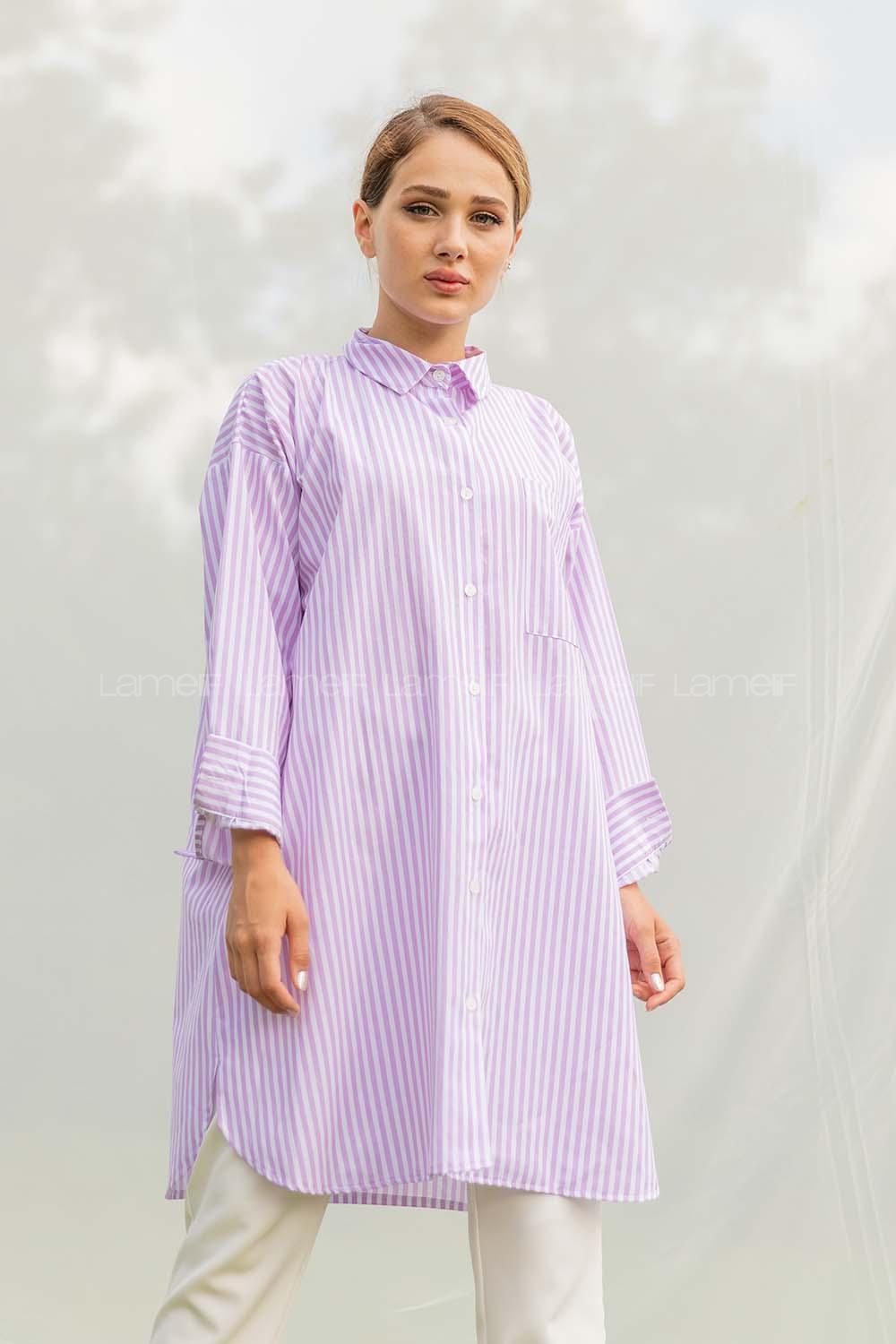 Modalamelif Tek Cepli Çizgili Gömlek Lila