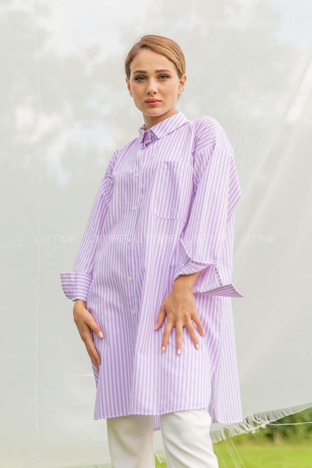 Modalamelif Tek Cepli Çizgili Gömlek Lila