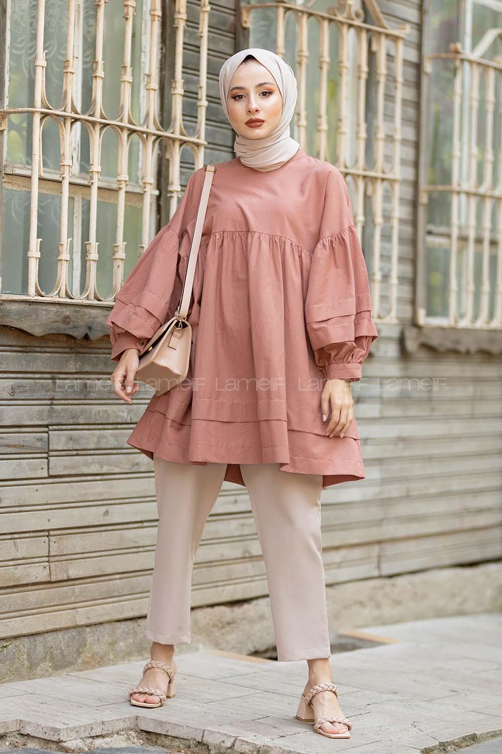 Modalamelif Kol Fırfırlı Tunik Gül Kurusu