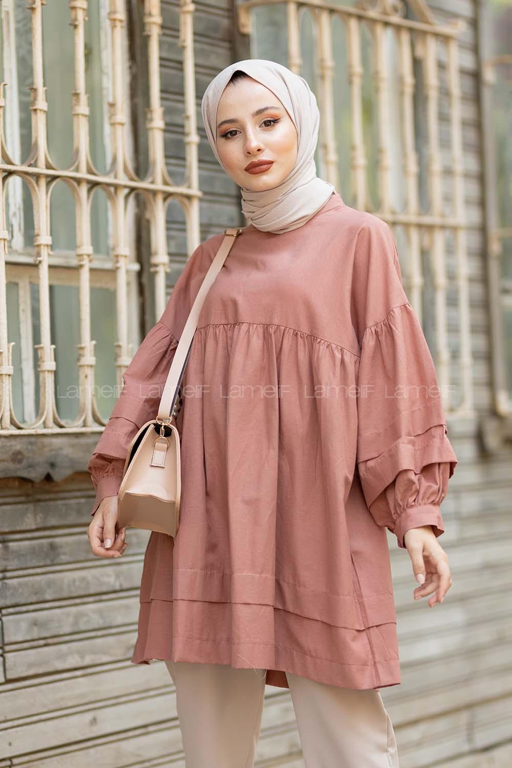 Modalamelif Kol Fırfırlı Tunik Gül Kurusu