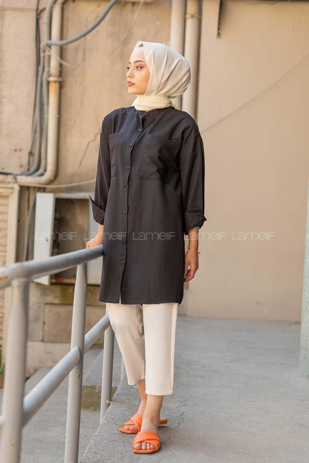 Modalamelif Hakim Yaka Çift Cepli Tunik Siyah