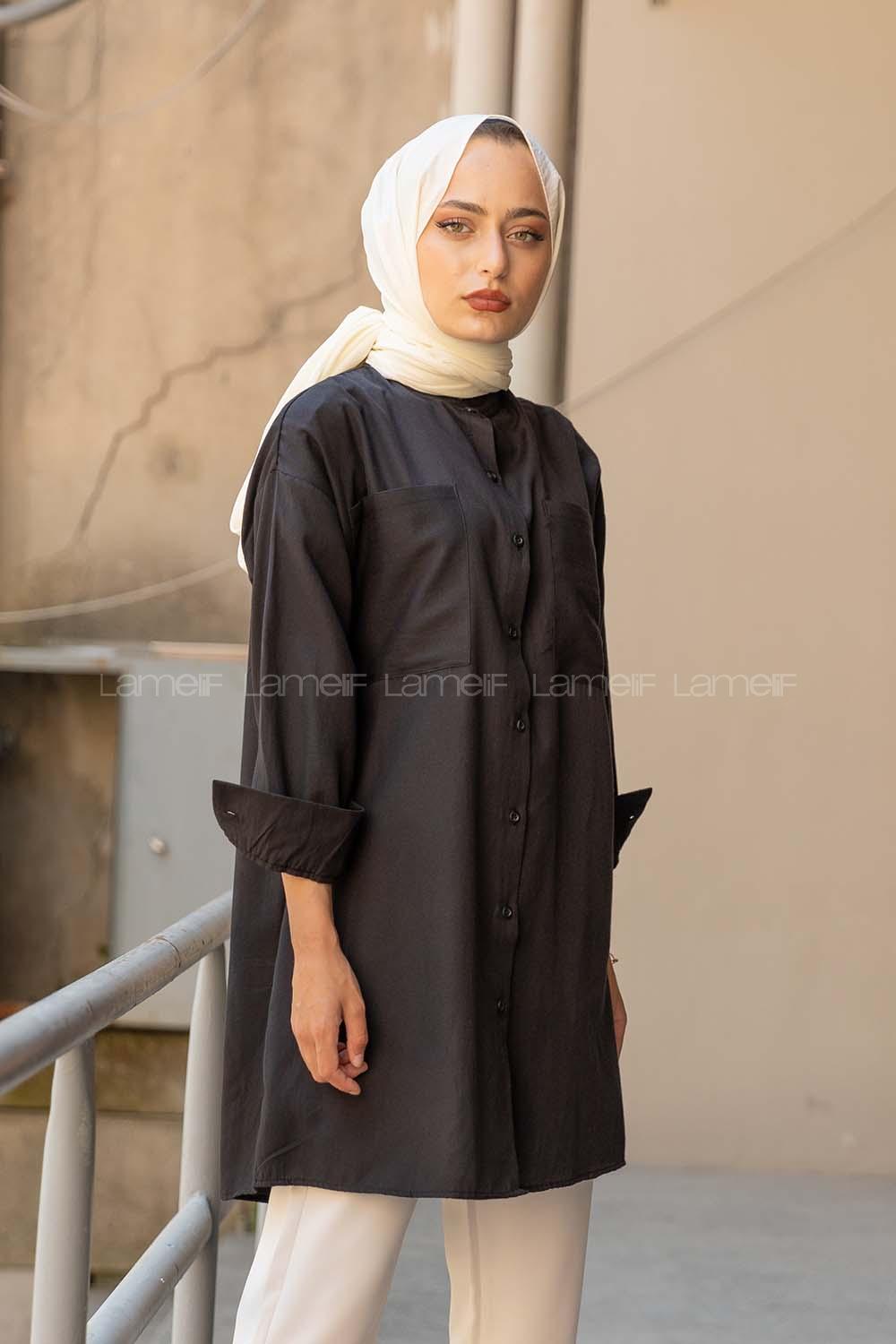 Modalamelif Hakim Yaka Çift Cepli Tunik Siyah