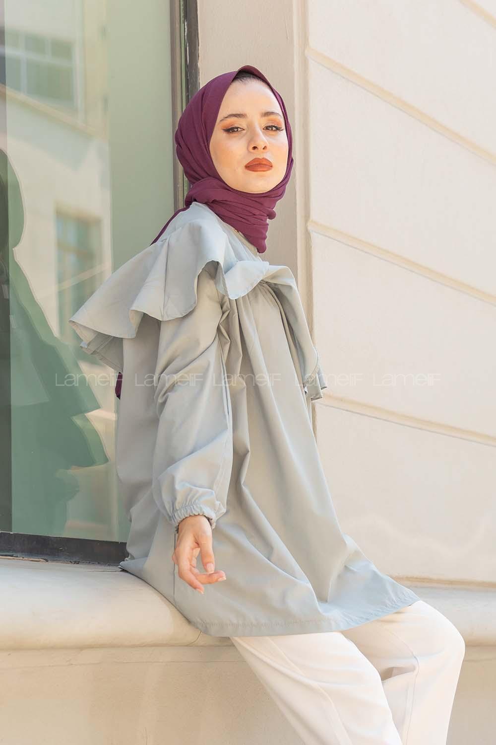 Modalamelif Hakim Yaka Fırfırlı Tunik Gri