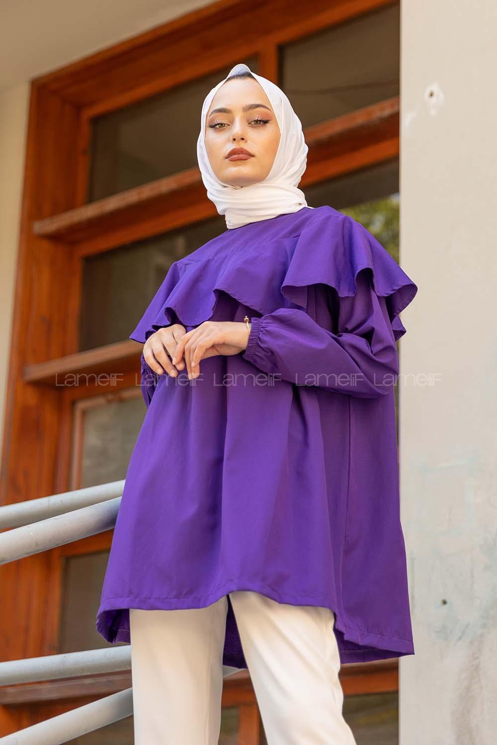 Modalamelif Hakim Yaka Fırfırlı Tunik Mor Salkım