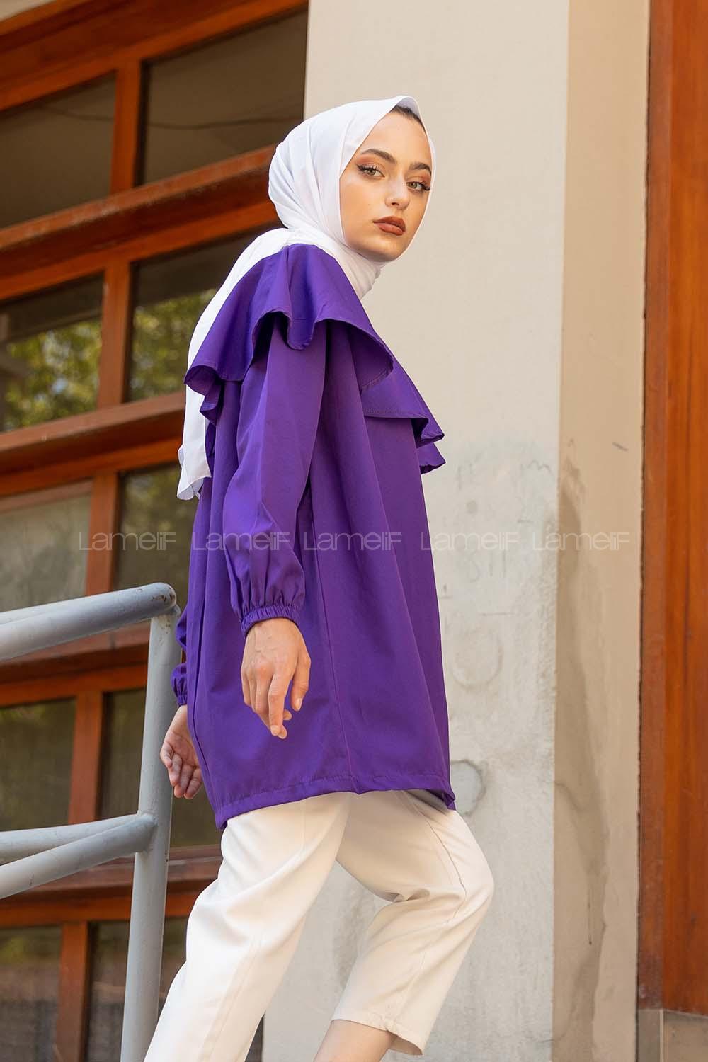 Modalamelif Hakim Yaka Fırfırlı Tunik Mor Salkım