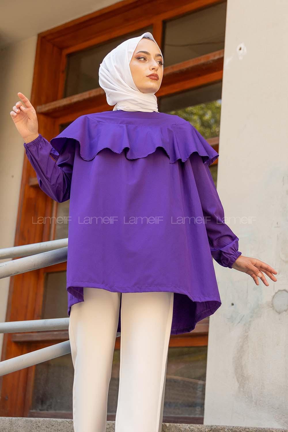Modalamelif Hakim Yaka Fırfırlı Tunik Mor Salkım