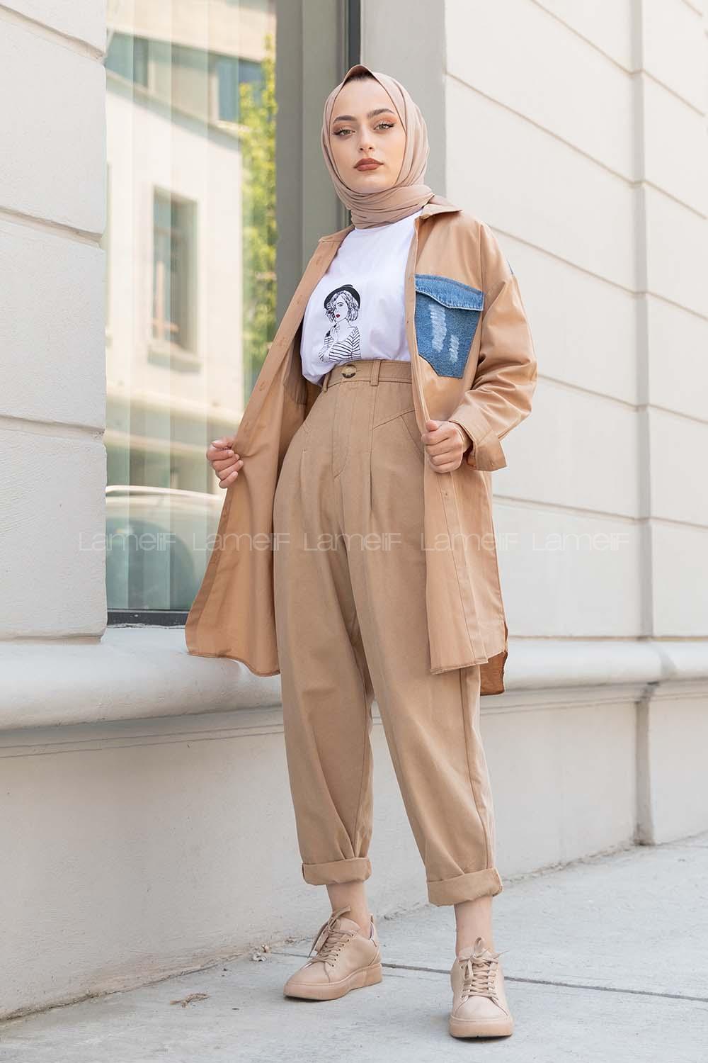 Modalamelif Kot Garnili Gömlek Camel