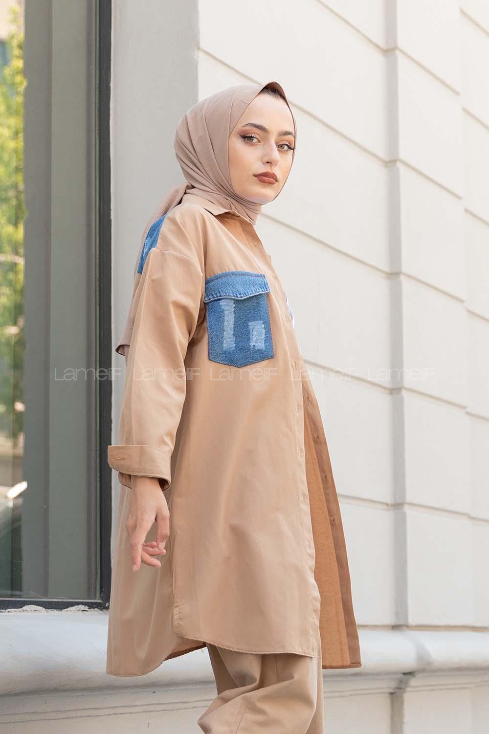 Modalamelif Kot Garnili Gömlek Camel