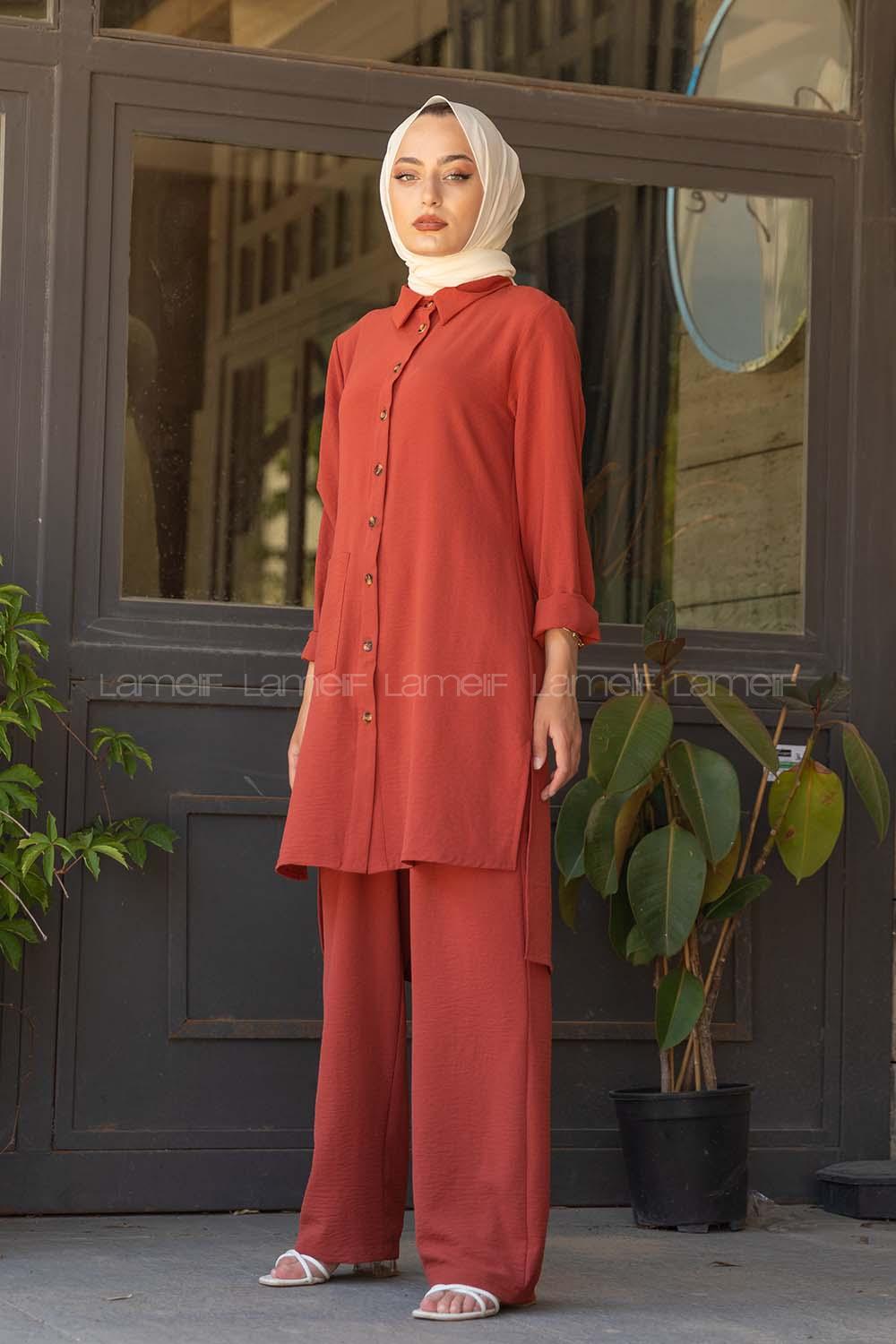 Modalamelif Önü Düğmeli İkili Ayrobin Takım Gül