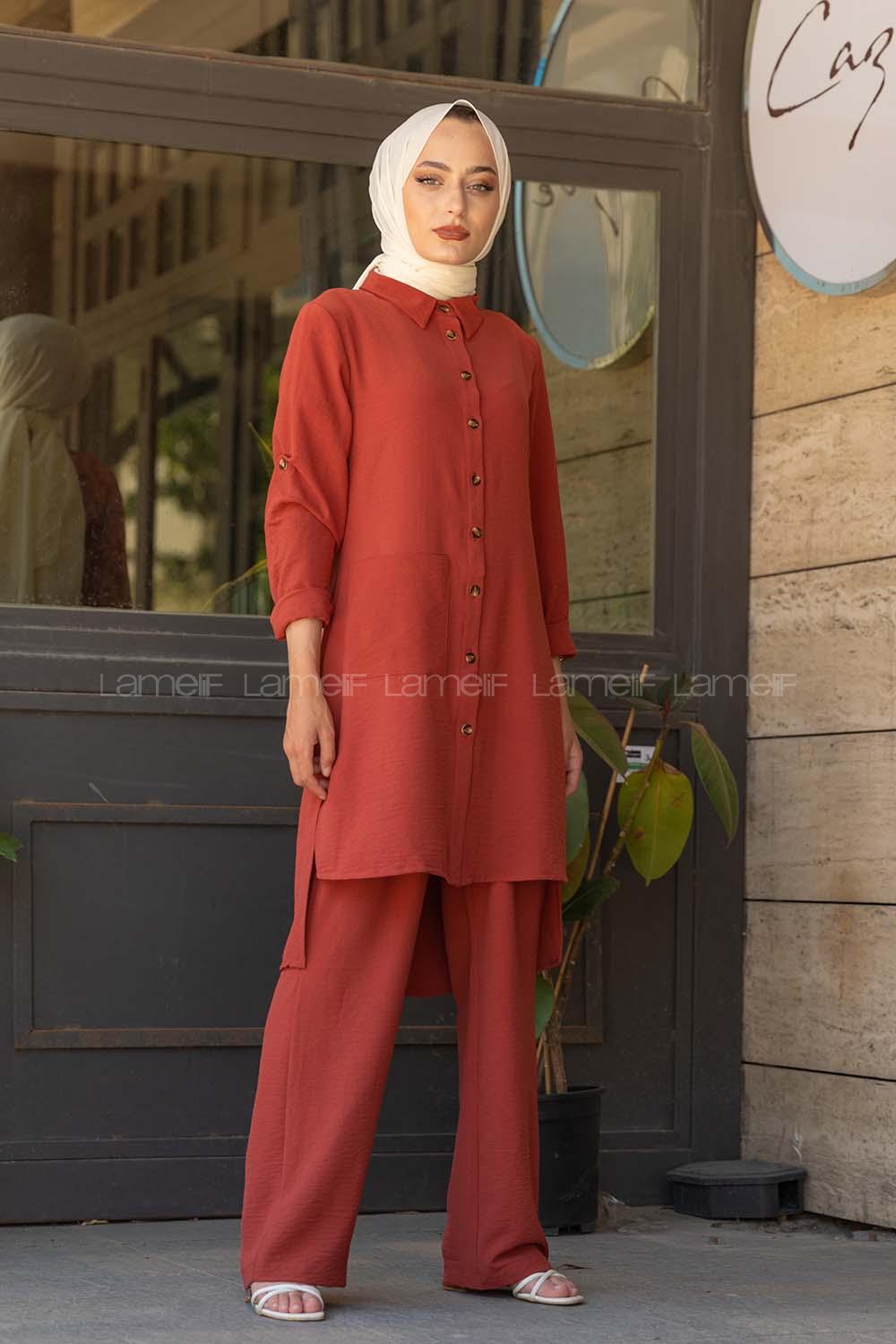 Modalamelif Önü Düğmeli İkili Ayrobin Takım Gül