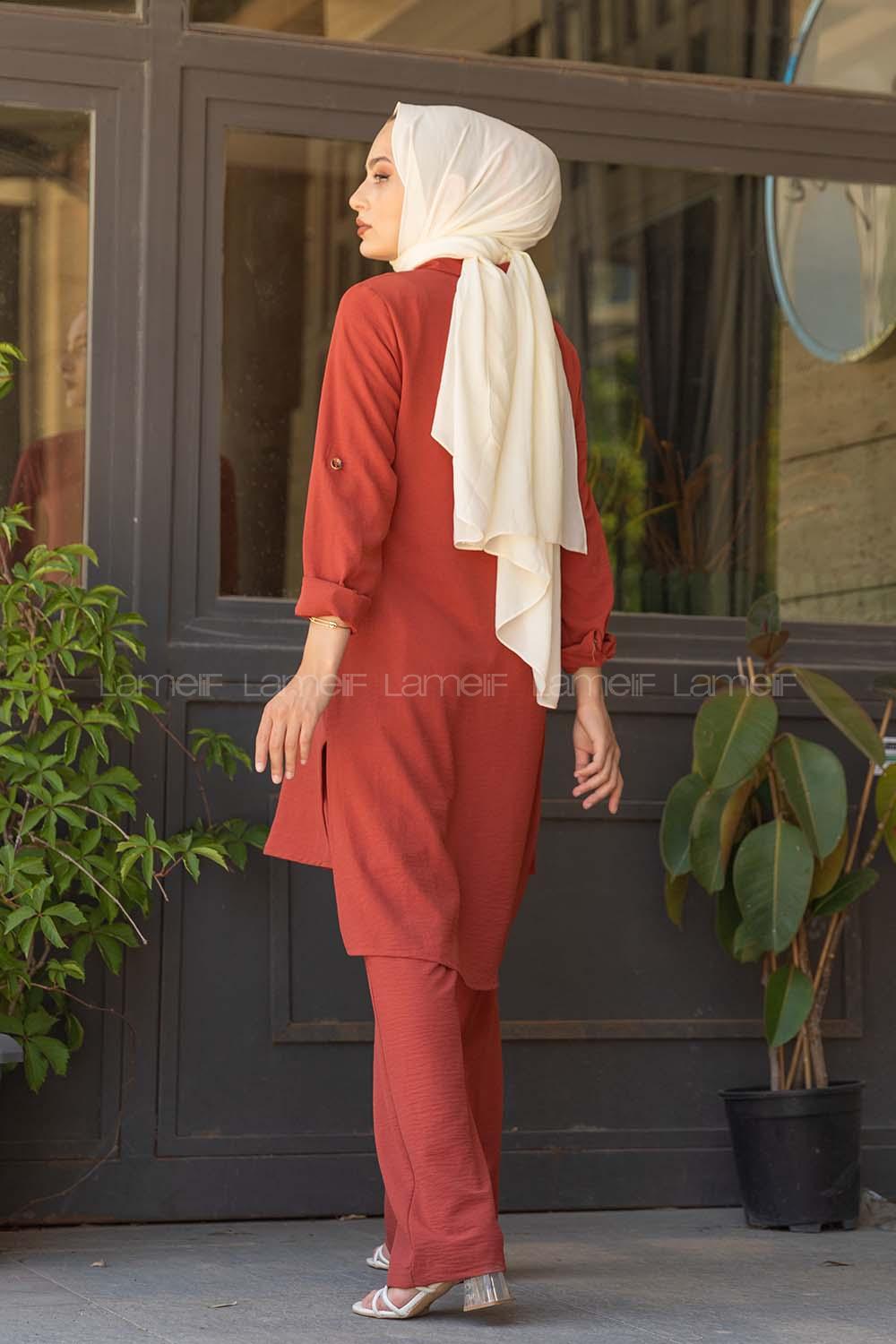 Modalamelif Önü Düğmeli İkili Ayrobin Takım Gül