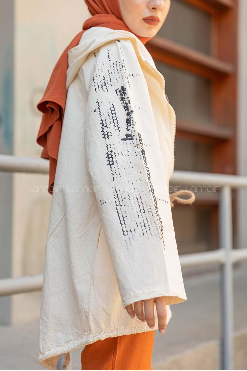 Modalamelif Önü Fermuarlı Kapşonlu Trenç Taş