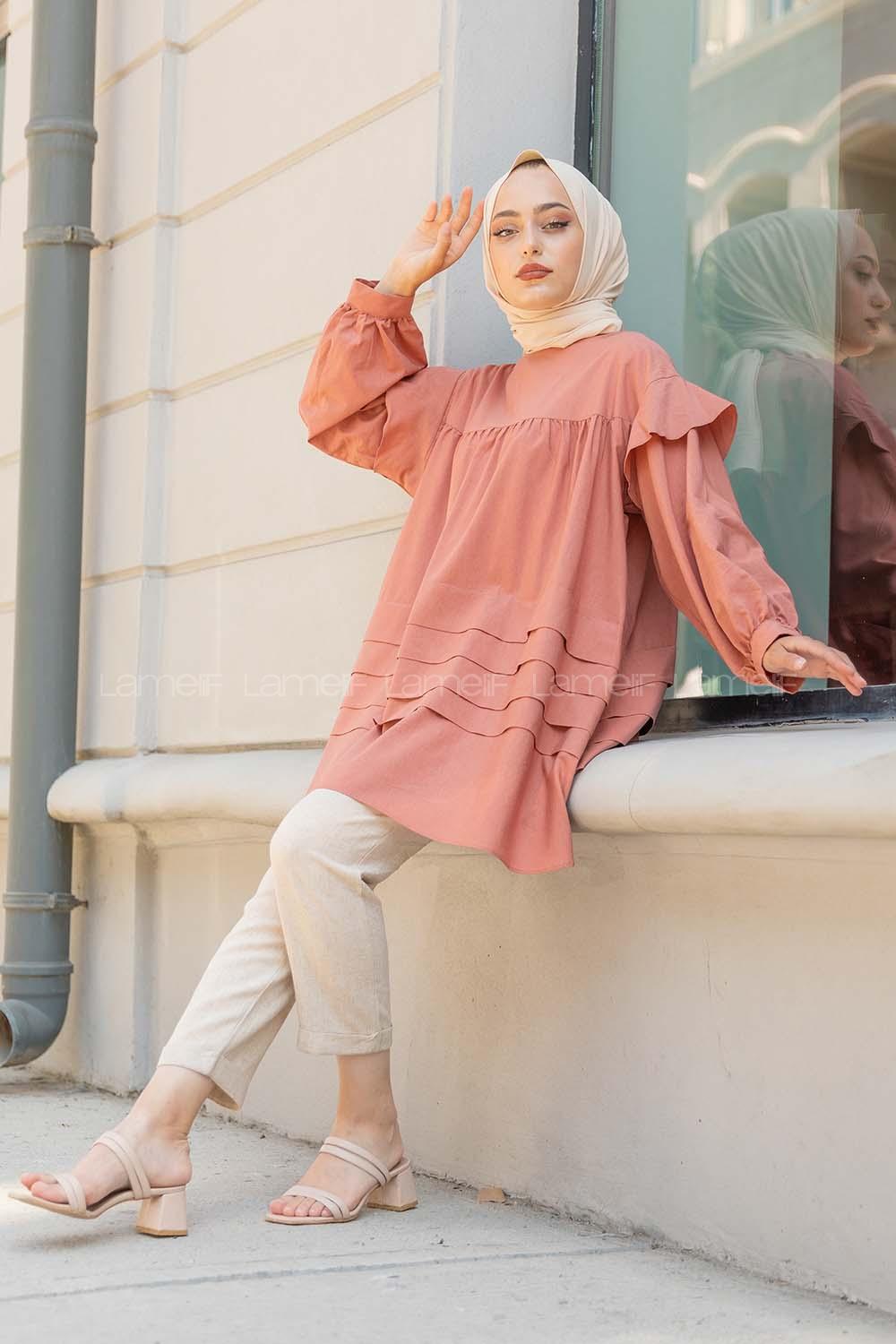 Modalamelif Önü Katlı Salaş Tunik Gül