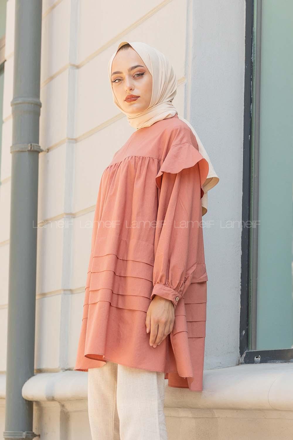 Modalamelif Önü Katlı Salaş Tunik Gül