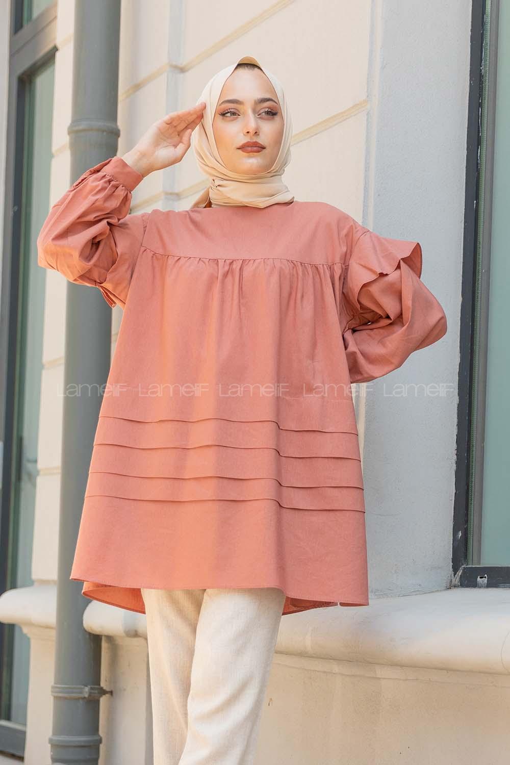 Modalamelif Önü Katlı Salaş Tunik Gül