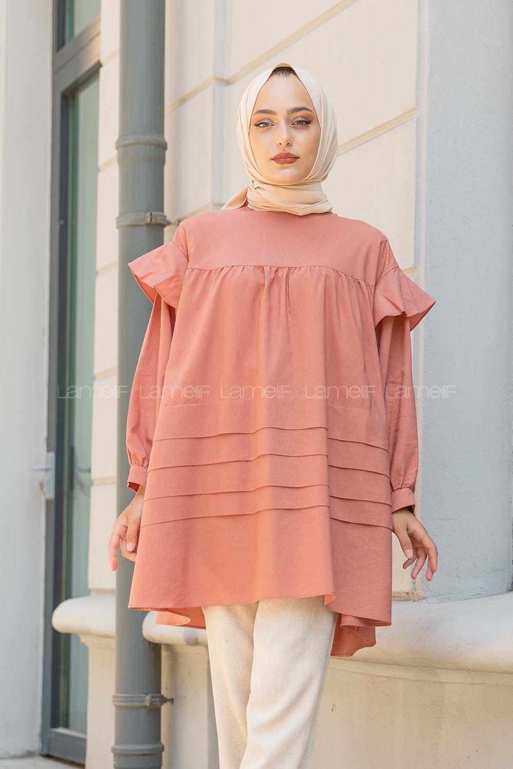 Modalamelif Önü Katlı Salaş Tunik Gül