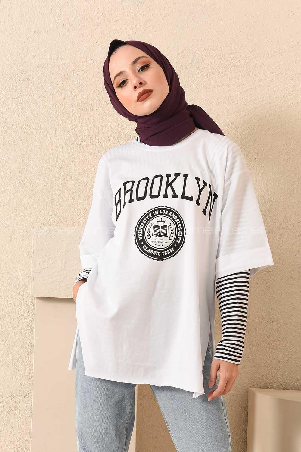 Modalamelif Brooklyn Baskılı T-Shirt Beyaz