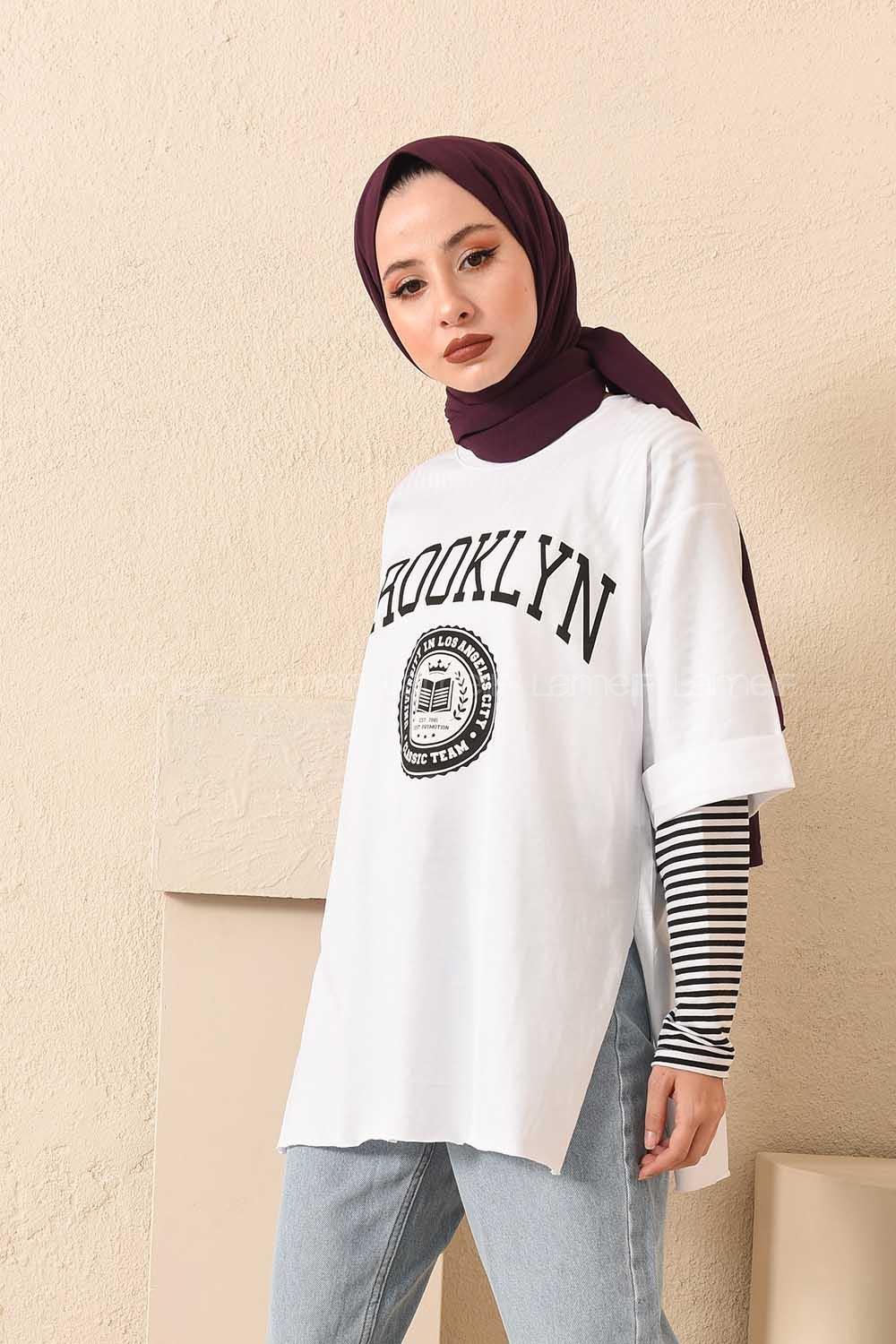 Modalamelif Brooklyn Baskılı T-Shirt Beyaz