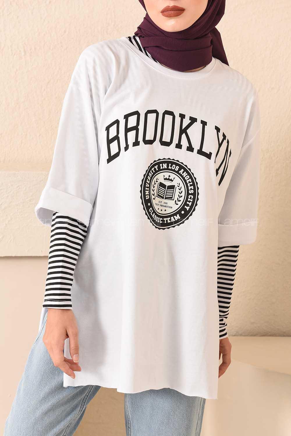 Modalamelif Brooklyn Baskılı T-Shirt Beyaz