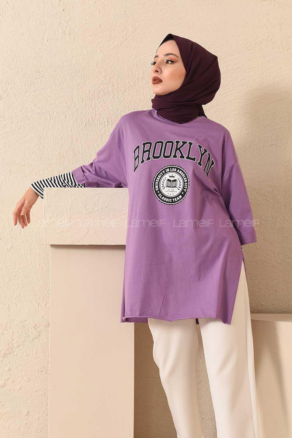 Modalamelif Brooklyn Baskılı T-Shirt Mor