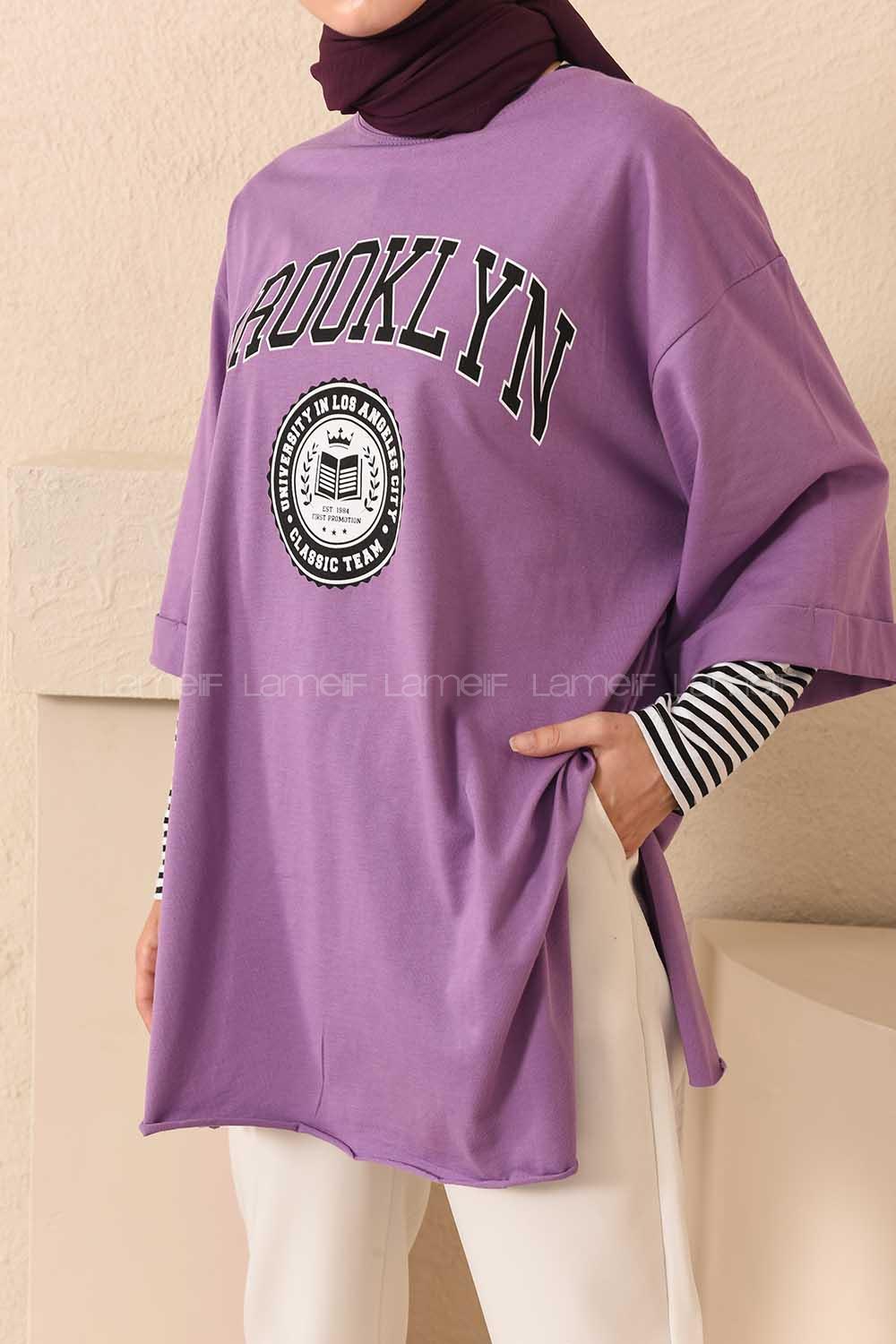 Modalamelif Brooklyn Baskılı T-Shirt Mor