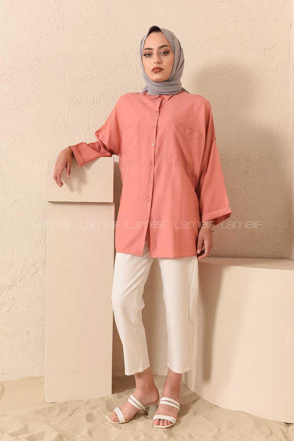 Modalamelif Çift Cepli Gömlek Gül