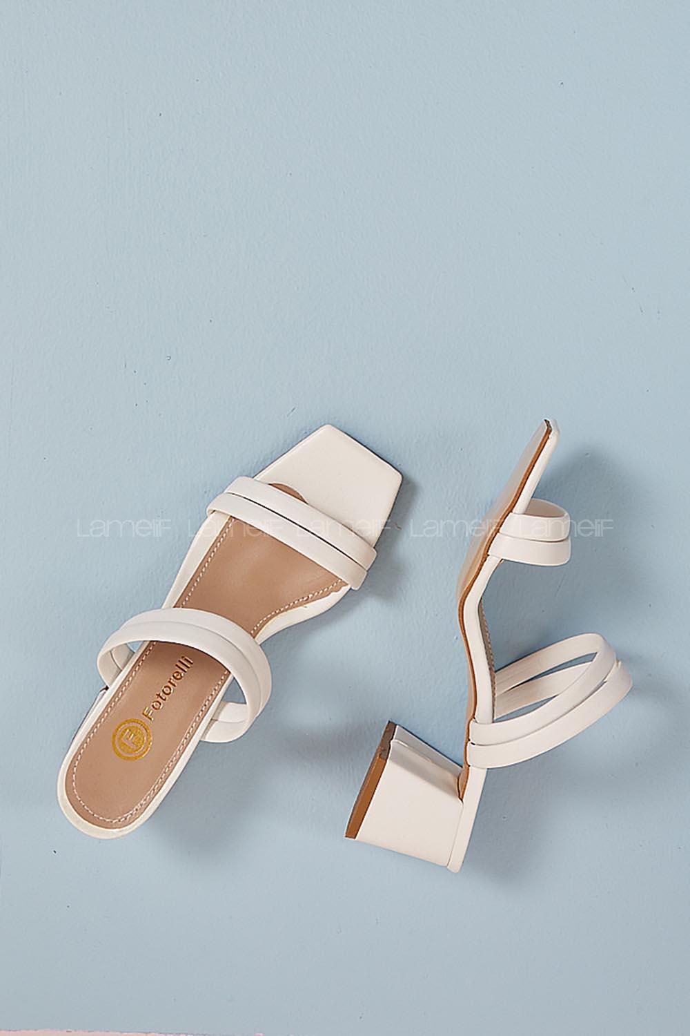 Modalamelif Deri Topuklu Sandalet Beyaz