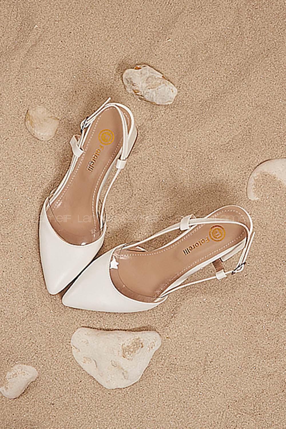 Modalamelif Deri Topuklu Şefaf Detay Sandalet Beyaz
