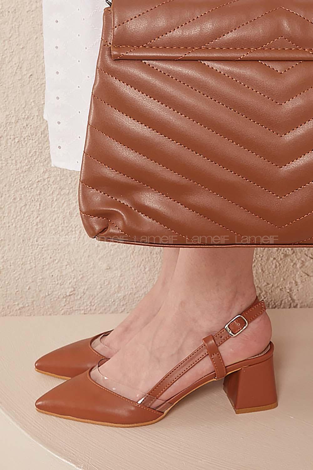 Modalamelif Deri Topuklu Şefaf Detay Sandalet Taba