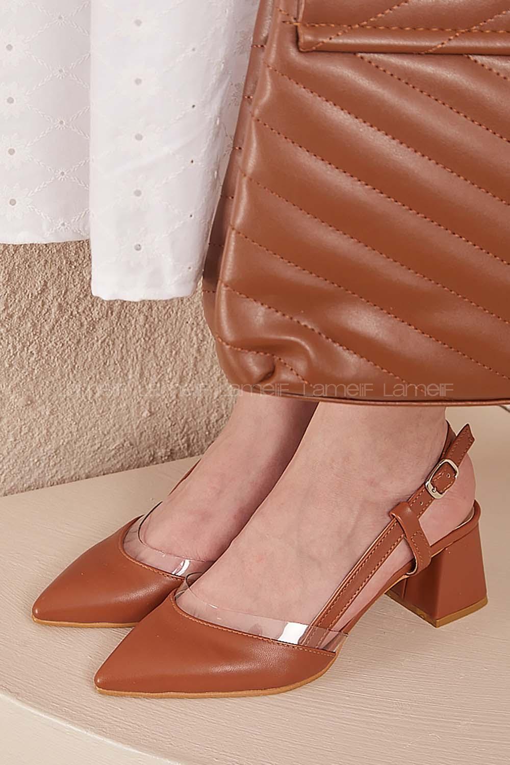 Modalamelif Deri Topuklu Şefaf Detay Sandalet Taba