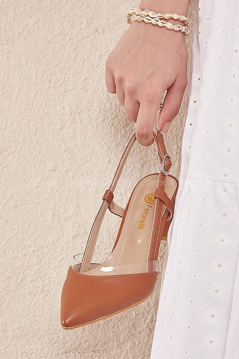 Modalamelif Deri Topuklu Şefaf Detay Sandalet Taba