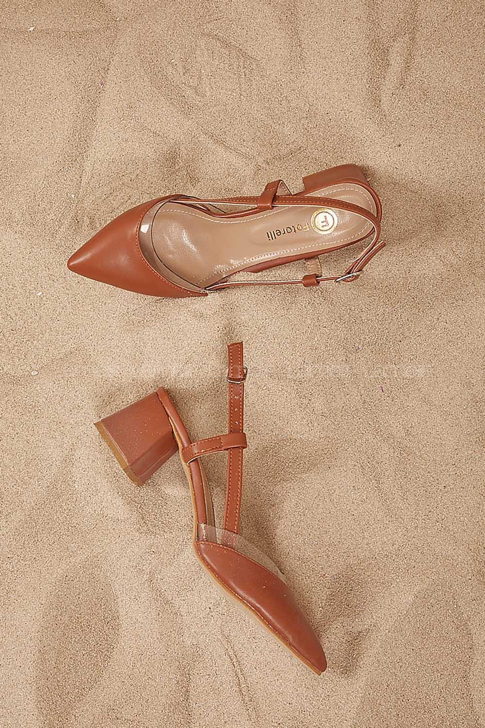 Modalamelif Deri Topuklu Şefaf Detay Sandalet Taba