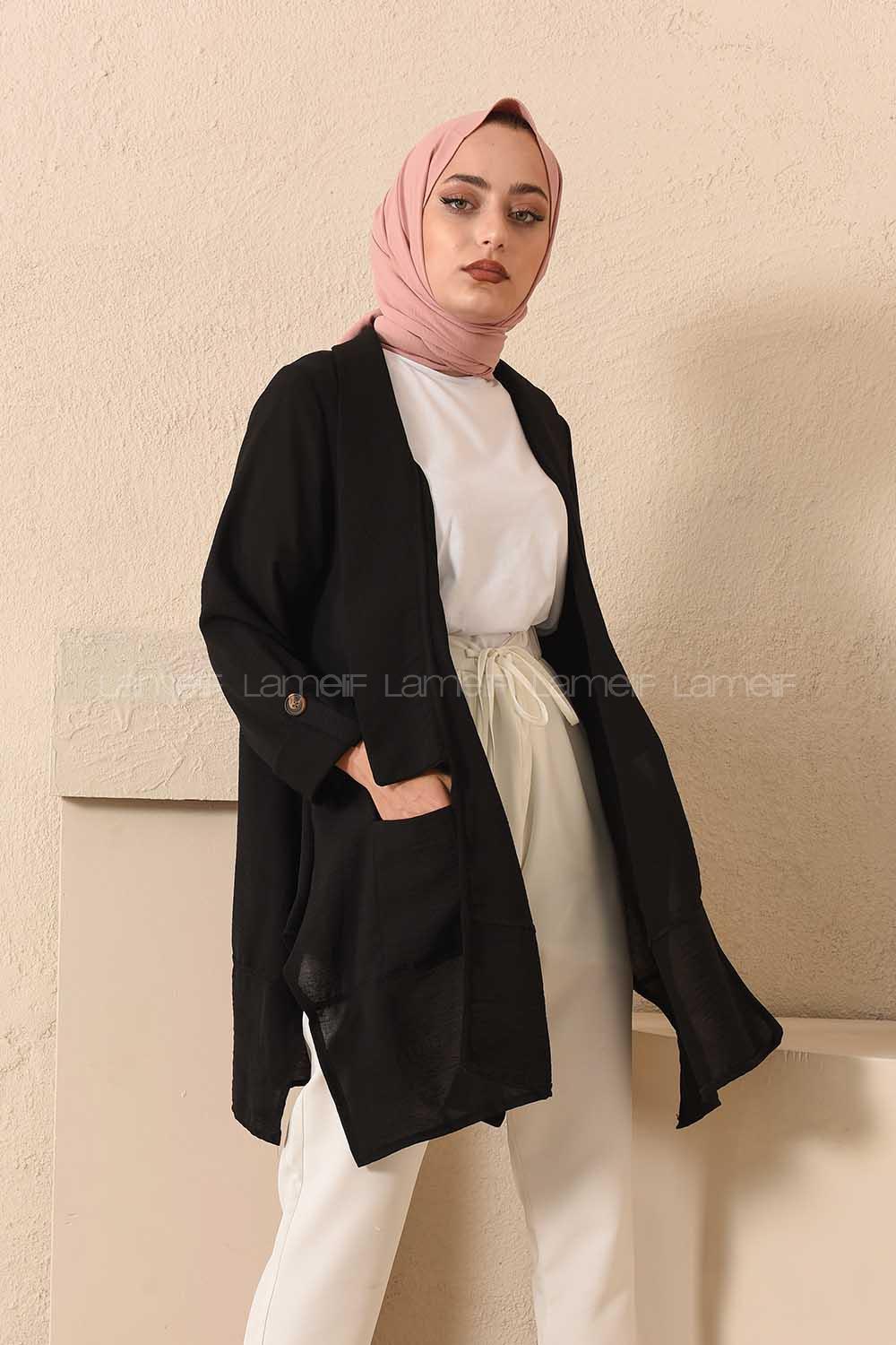 Modalamelif Kol Katlı Çift Cepli Ceket Siyah