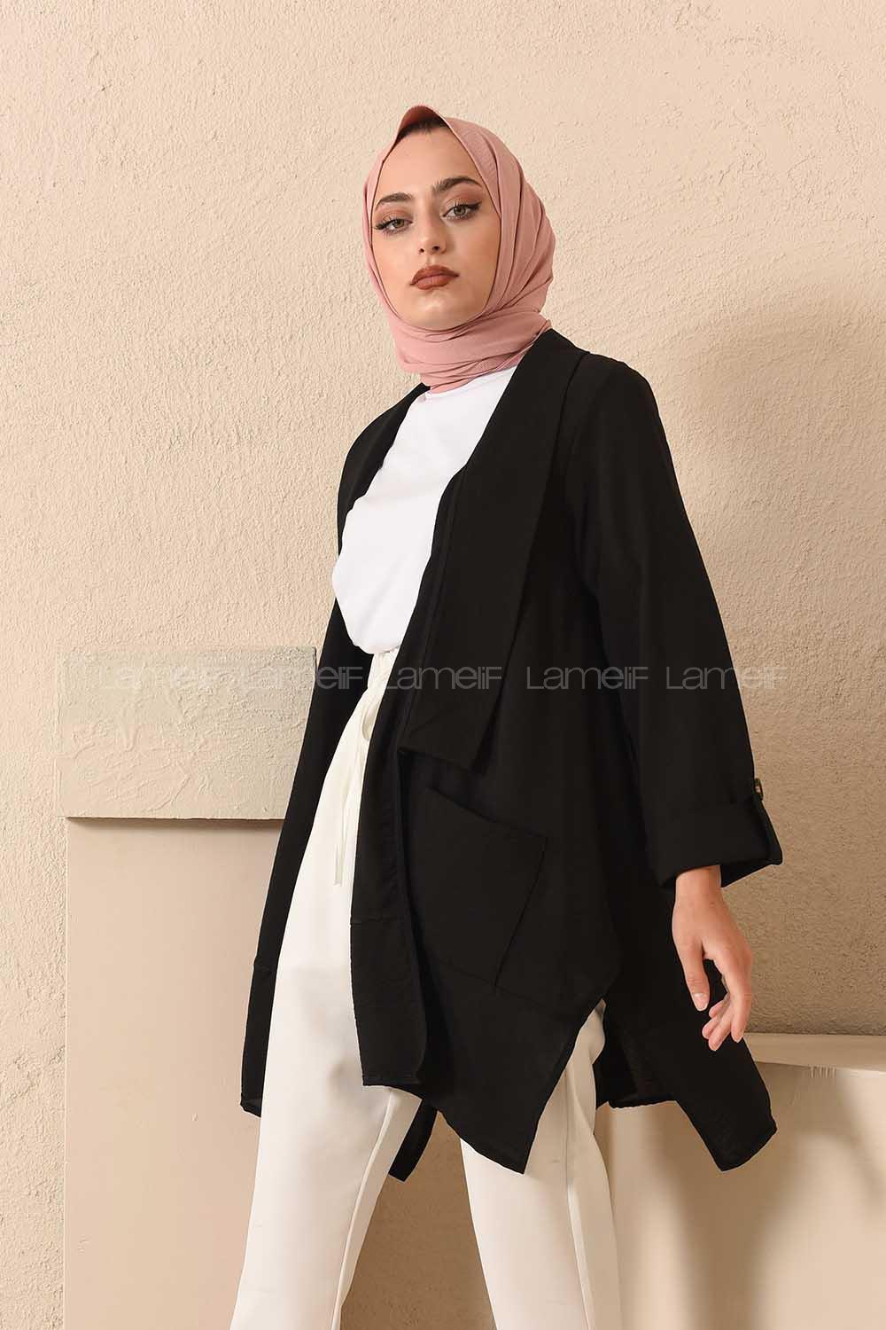 Modalamelif Kol Katlı Çift Cepli Ceket Siyah