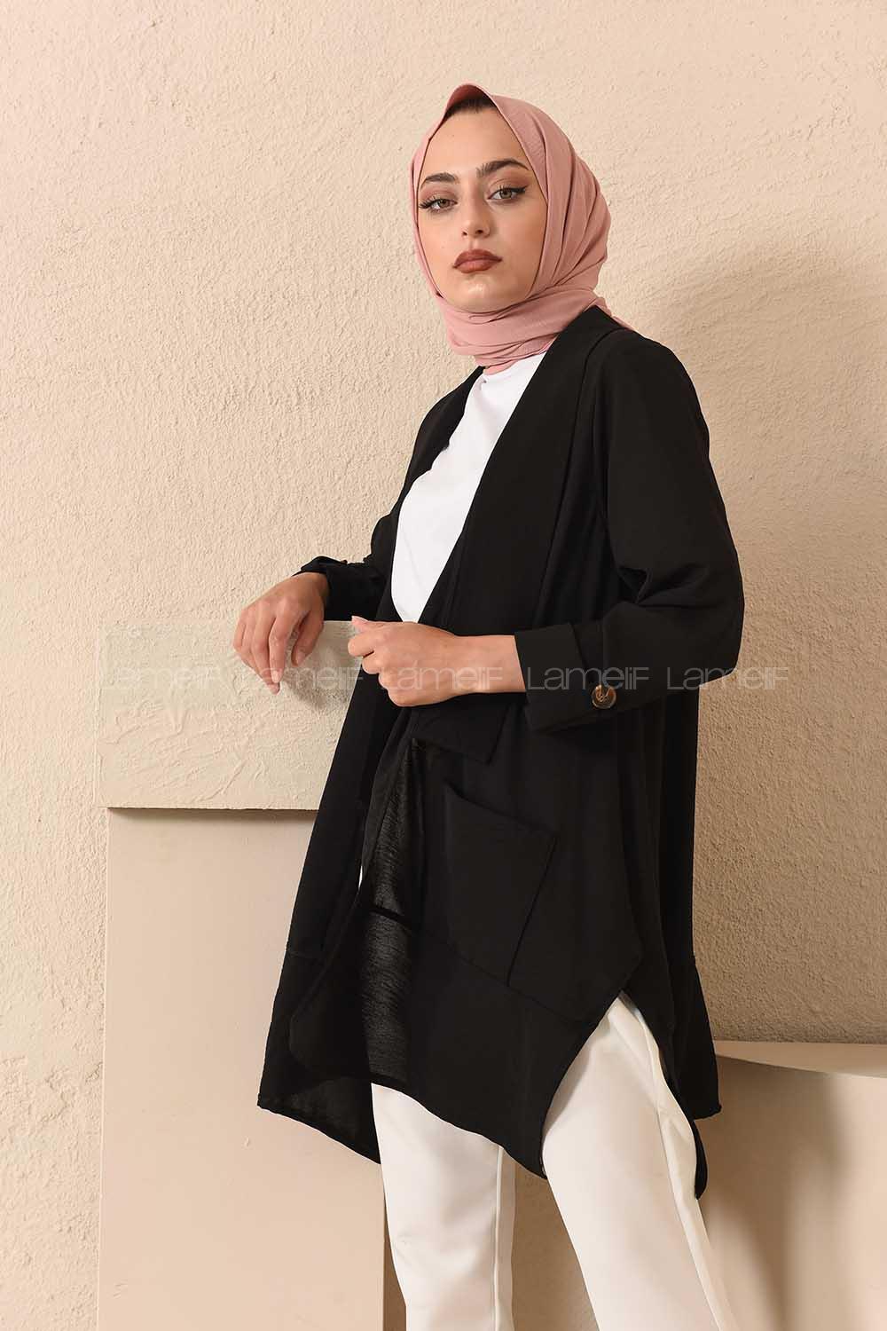 Modalamelif Kol Katlı Çift Cepli Ceket Siyah