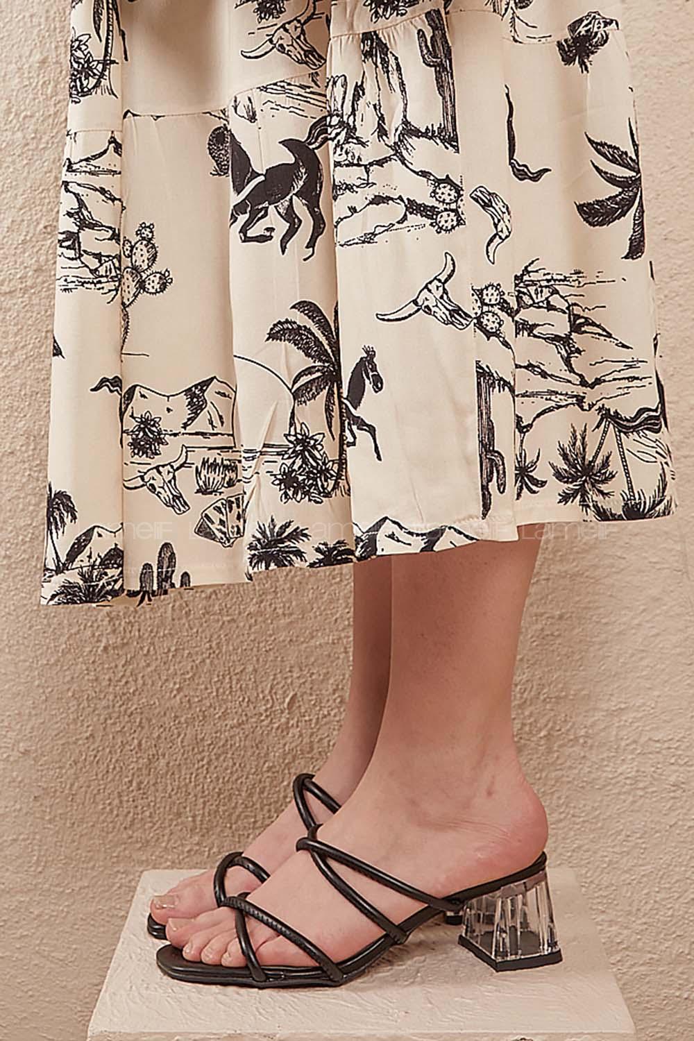 Modalamelif Parçalı Arkası Açık Topuklu Terlik Siyah