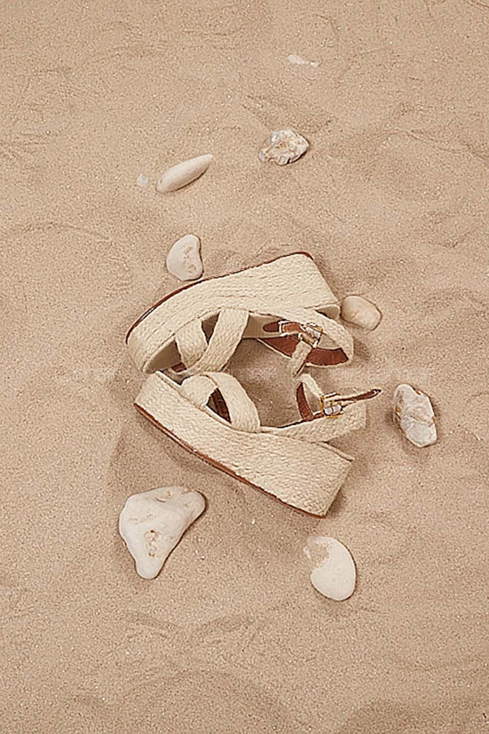 Modalamelif Yüksek Topuklu Hasır Sandalet Krem