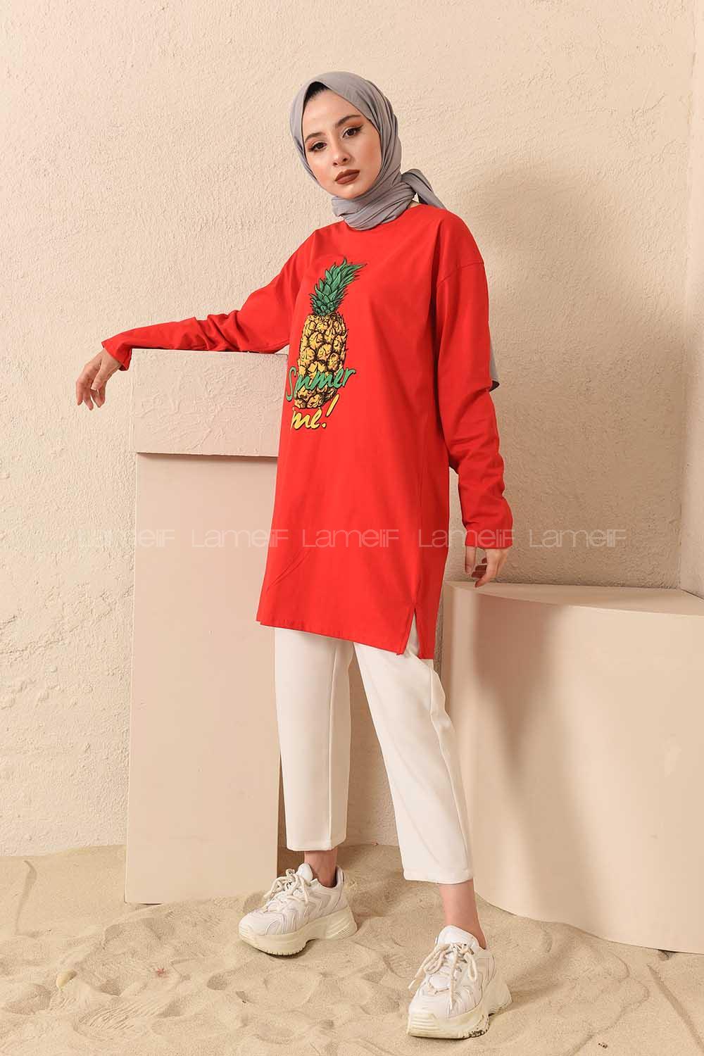 Modalamelif Ananas Baskılı Tunik Kırmızı