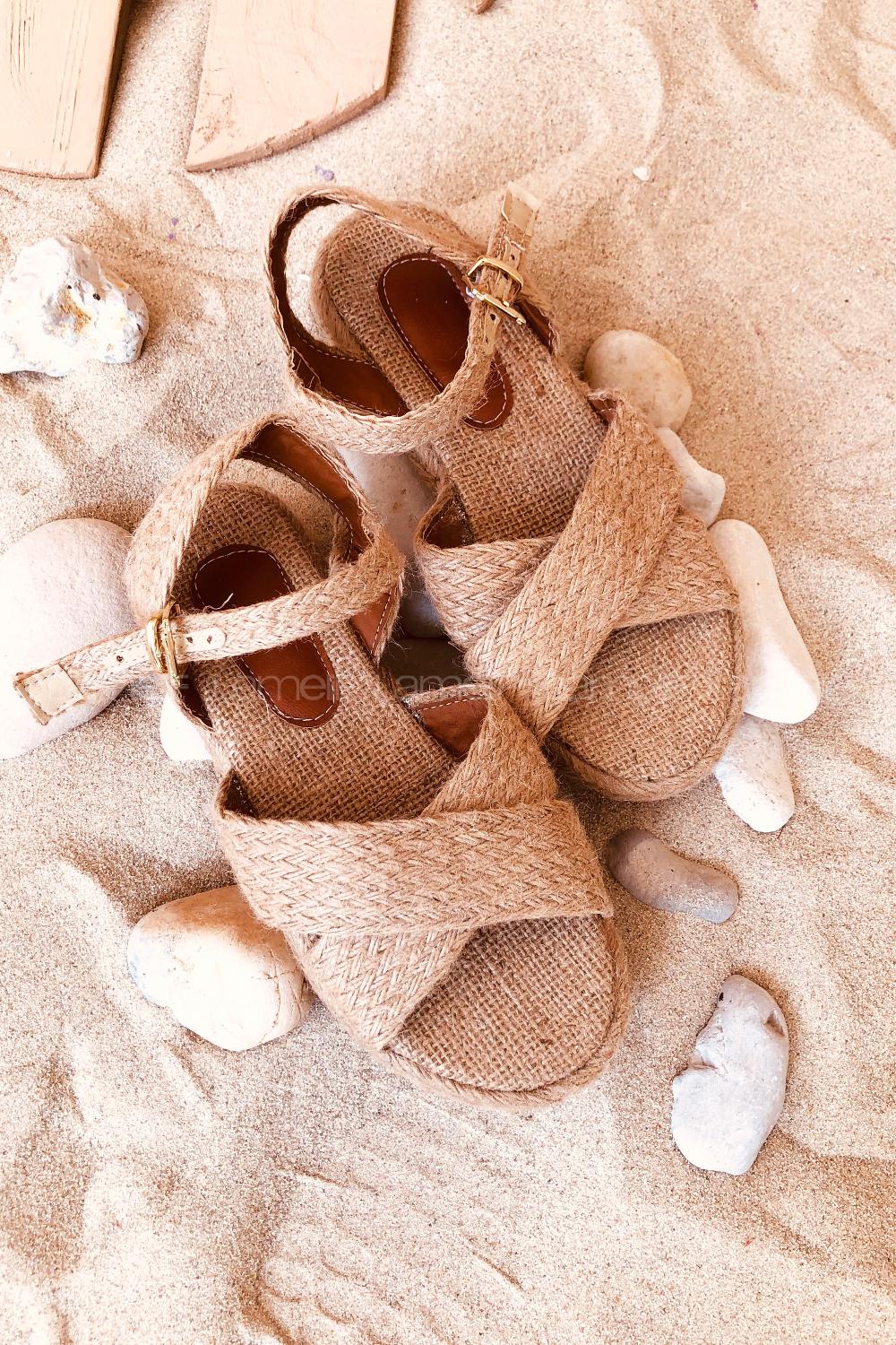 Modalamelif Hasır Detaylı  Sandalet Taba