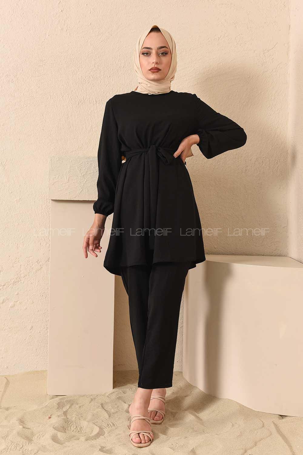 Modalamelif Kuşaklı Ayrobin Takım Siyah