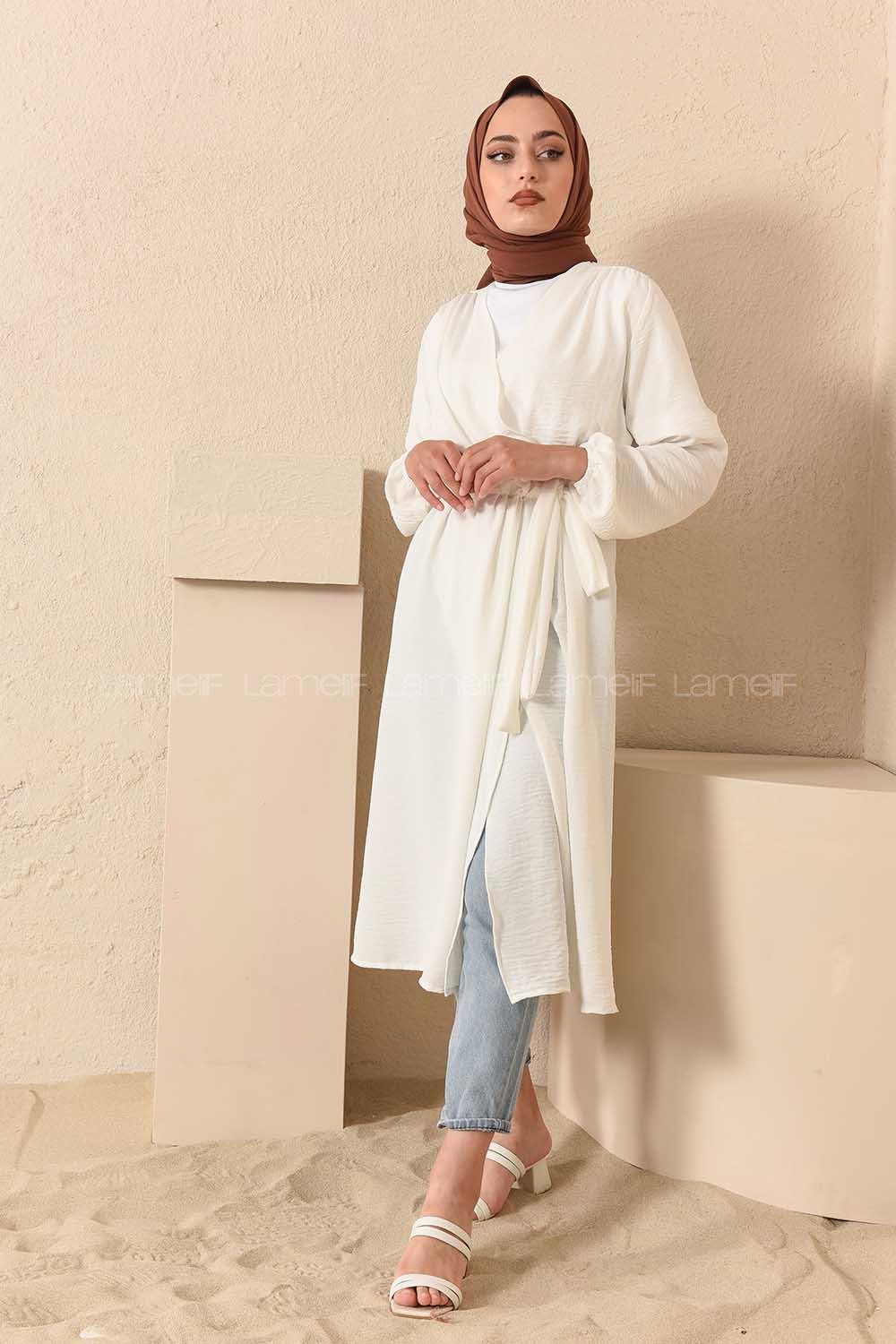 Modalamelif Yan Belden Bağlamalı Ayrobin Trenç Beyaz