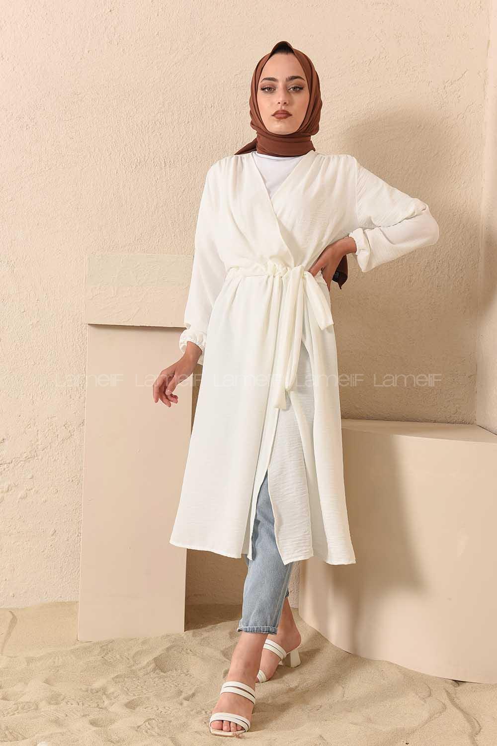 Modalamelif Yan Belden Bağlamalı Ayrobin Trenç Beyaz