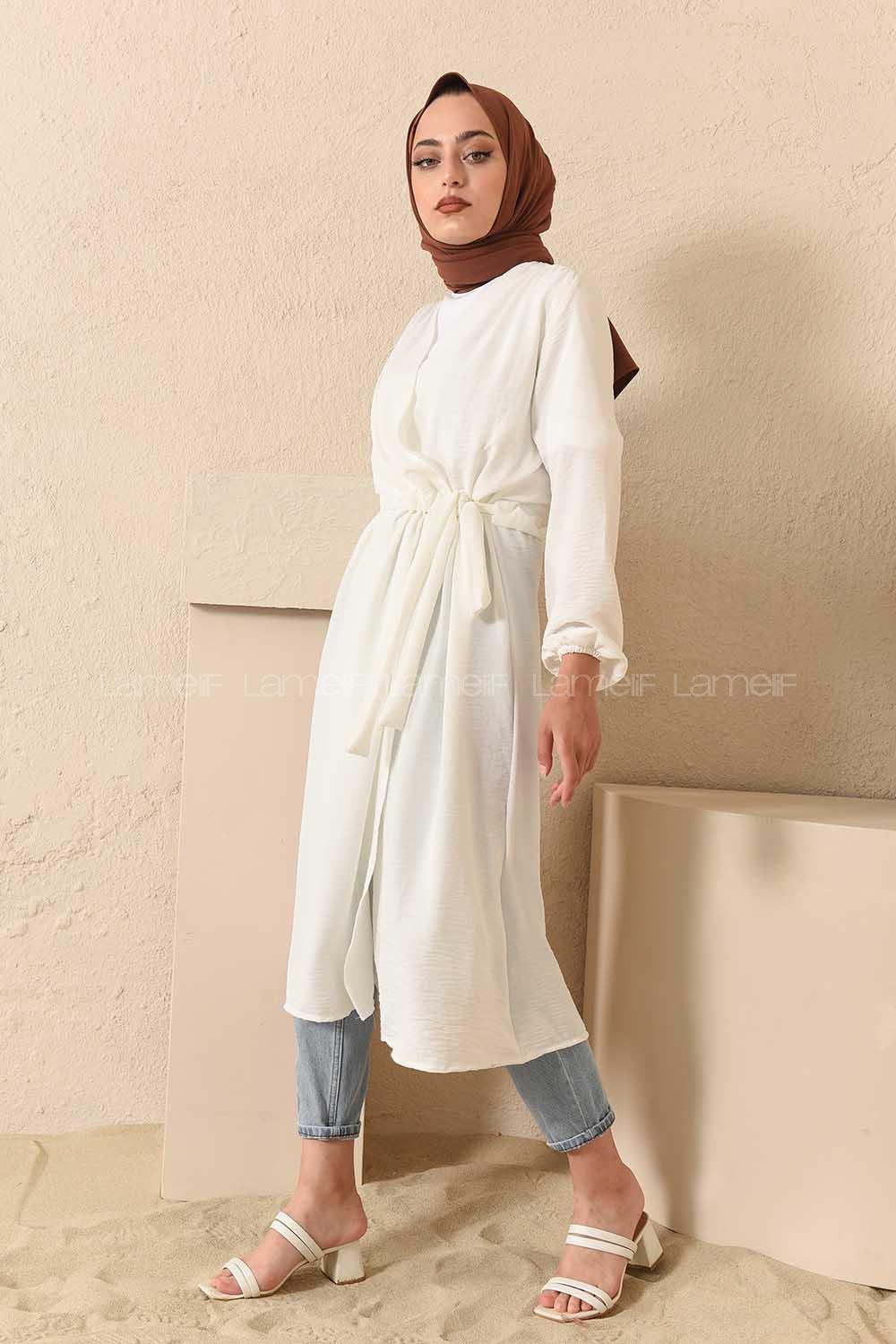 Modalamelif Yan Belden Bağlamalı Ayrobin Trenç Beyaz