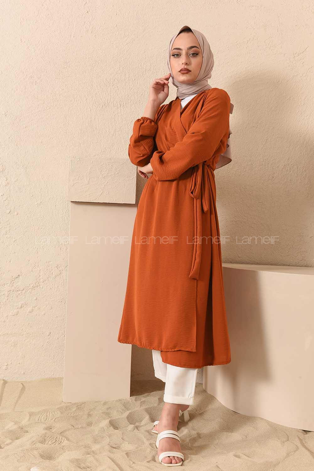 Modalamelif Yan Belden Bağlamalı Ayrobin Trenç Kiremit