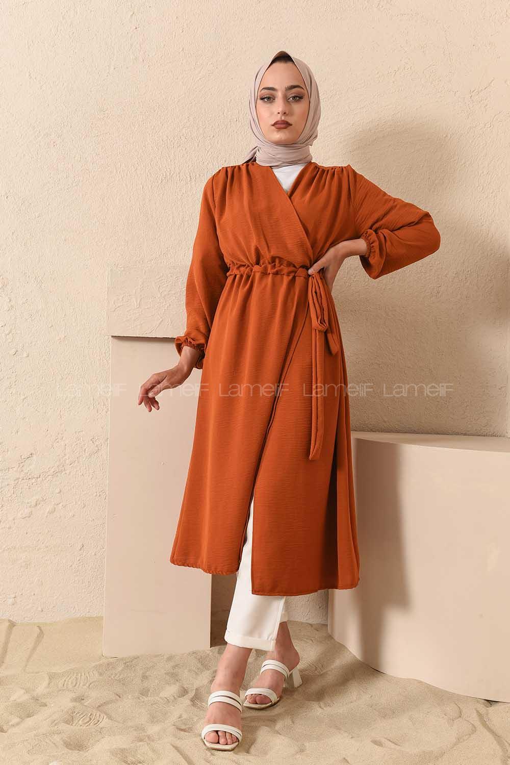 Modalamelif Yan Belden Bağlamalı Ayrobin Trenç Kiremit