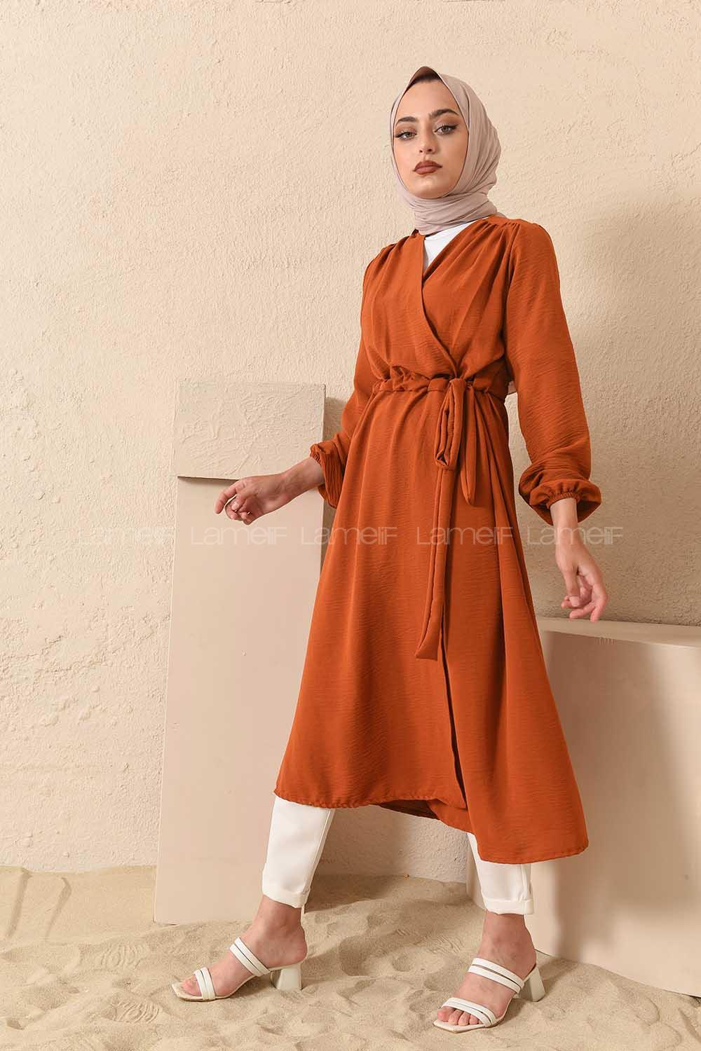 Modalamelif Yan Belden Bağlamalı Ayrobin Trenç Kiremit