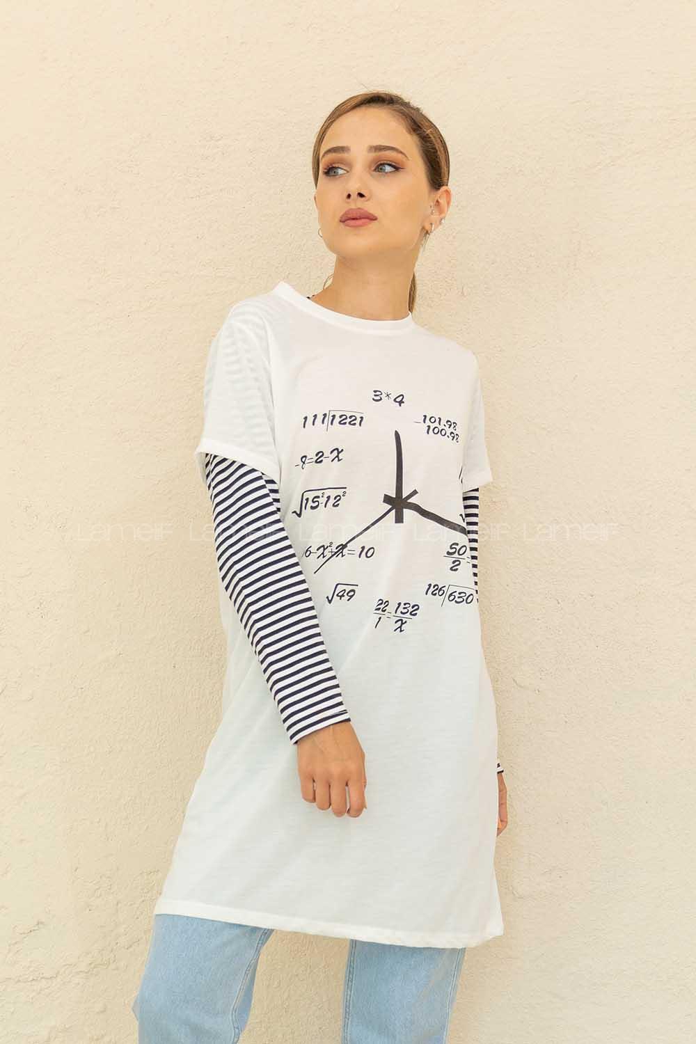 Modalamelif Bisiklet Yaka Baskılı T-Shirt Beyaz